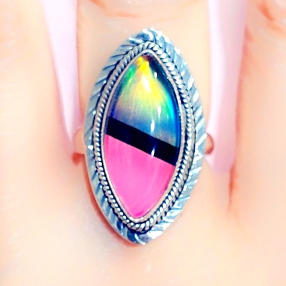Opal & Onyx Sterling Gemstone Ring